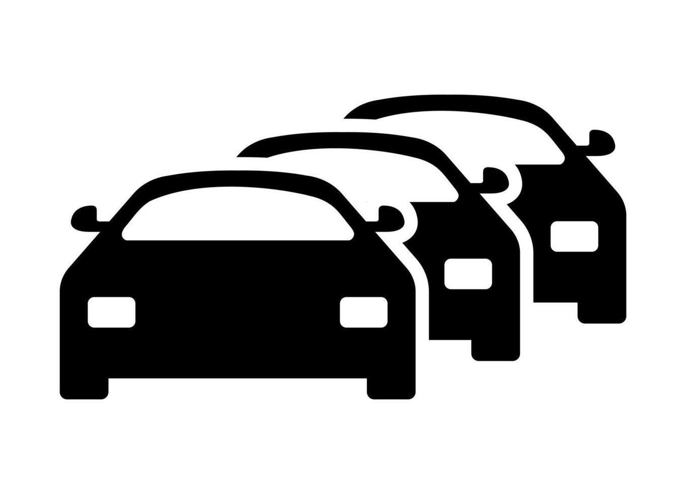 car traffic jam icon. Group of cars icon. A solid black graphic depicting multiple automobiles, symbolizing traffic, convoy, fleet, and mass transportation. vector