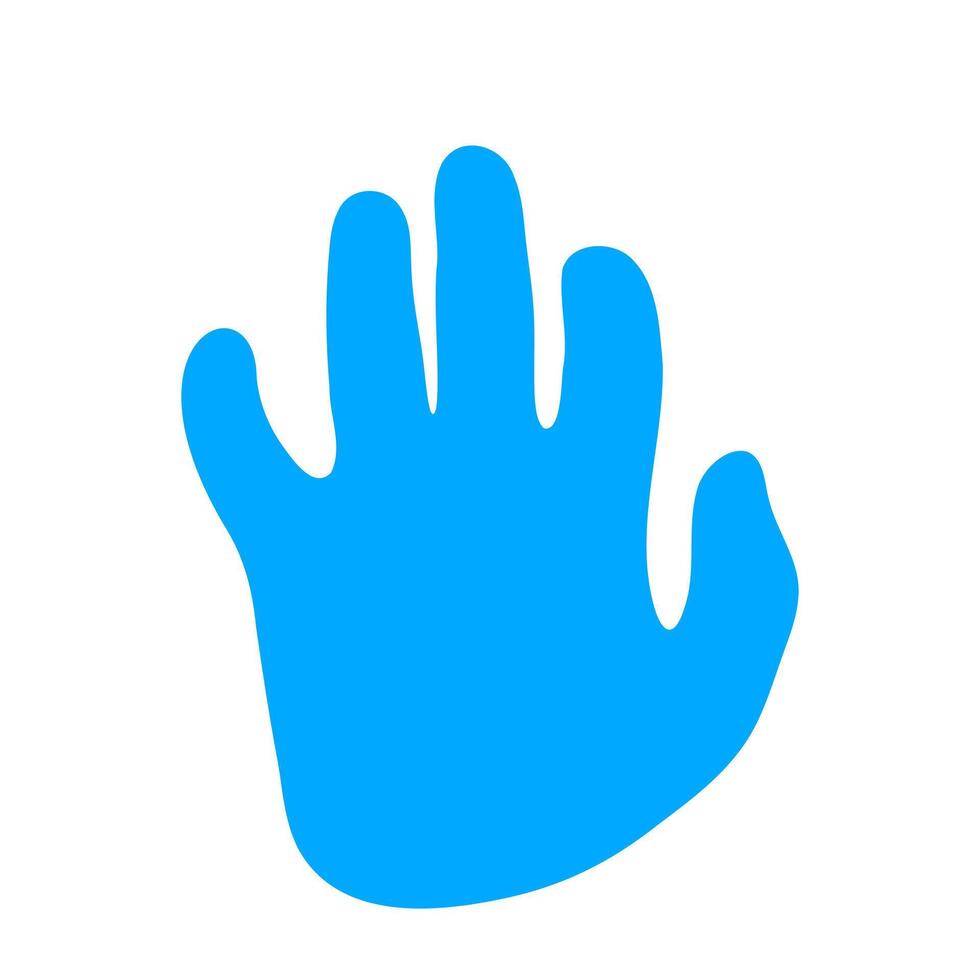 Open hand gesture design. A solid blue, minimalist graphic with a clear, inviting form, conveying generosity or presentation. vector