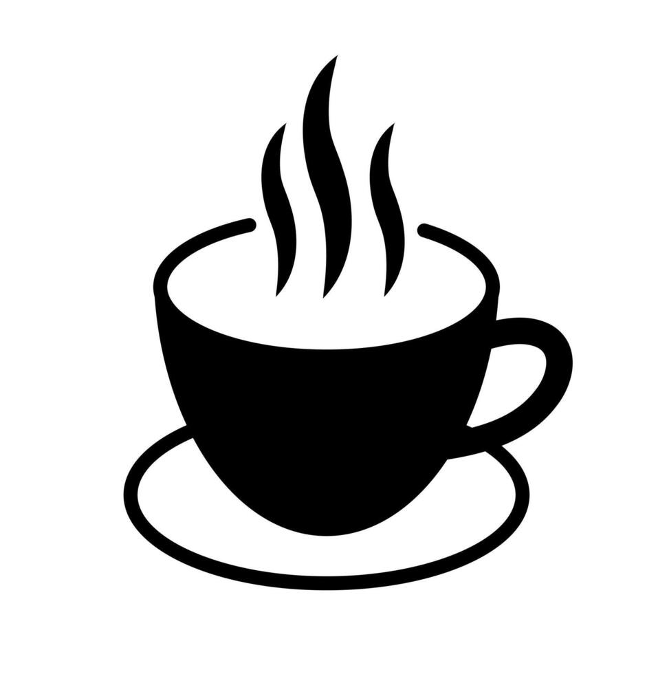 Solid black coffee cup icon. A graphic symbolizing hot beverages, cafe drinks, tea, and morning routines. vector
