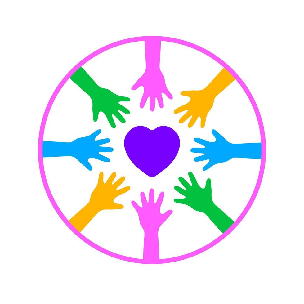 Vibrant hands graphic border. A consistent horizontal pattern of bright, multi-colored raised hands, serving as a cheerful and unifying design element. vector