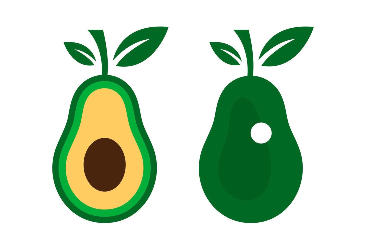 Fresh avocado fruit icon. A green graphic showing whole and halved avocados, symbolizing healthy fats and organic produce. vector