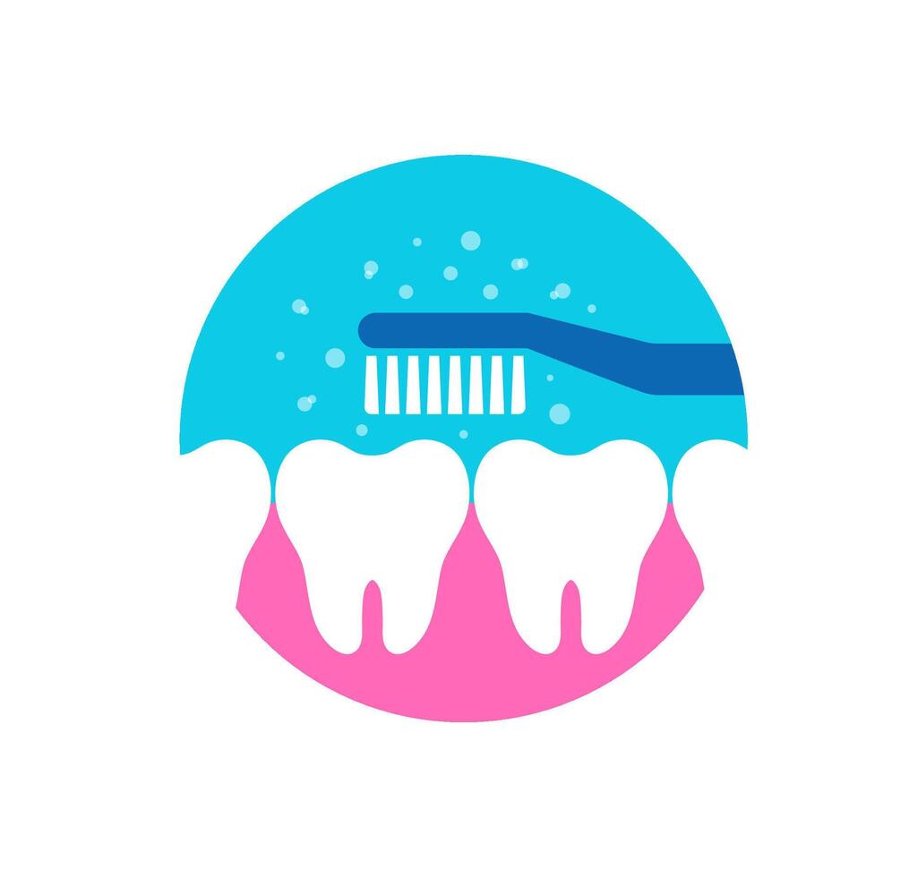 dentaSparkling teeth dental hygiene. White, clean teeth with radiating sparkles, set within a blue semi-circle, signifying brightness and dental wellness. dental tooth icon vector