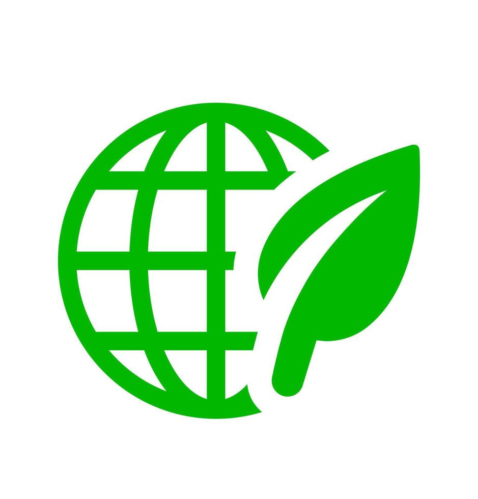 Green globe leaf icon. A graphic symbolizing global environmental sustainability and eco-friendly initiatives. vector