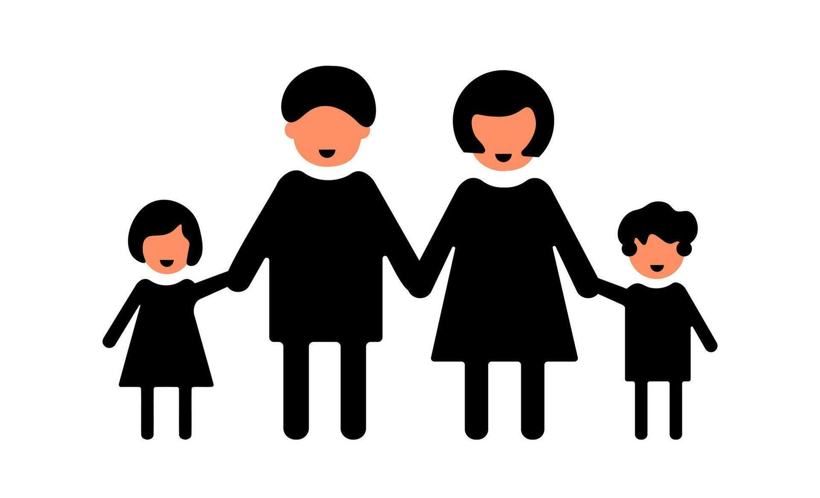 Family group flat design. A graphic with simple, flat figures and unified shapes, portraying human connection through a modern, clean aesthetic. vector