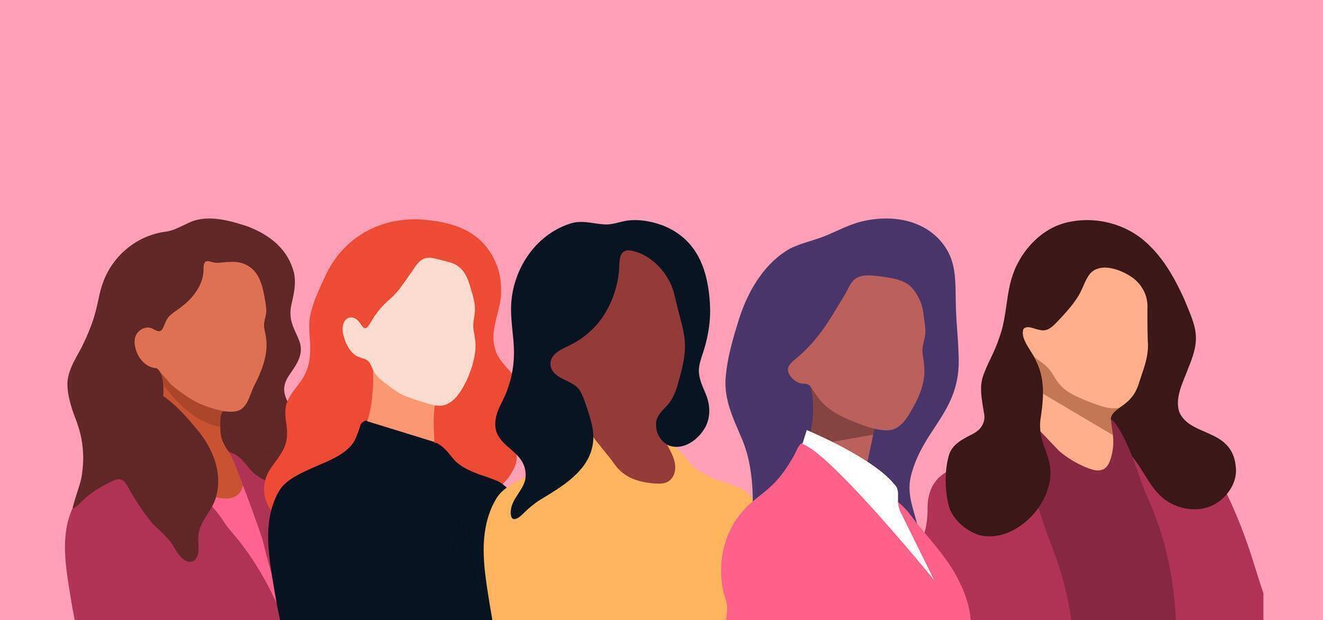 Diverse women empowerment design. A vibrant graphic symbolizing unity, diversity, and female community. vector