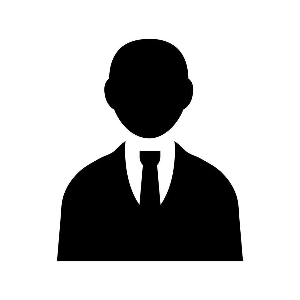 businessman icon. business man design. Male professional avatar icon. A solid black silhouette of a male bust in a suit, symbolizing user profile and corporate representation. vector