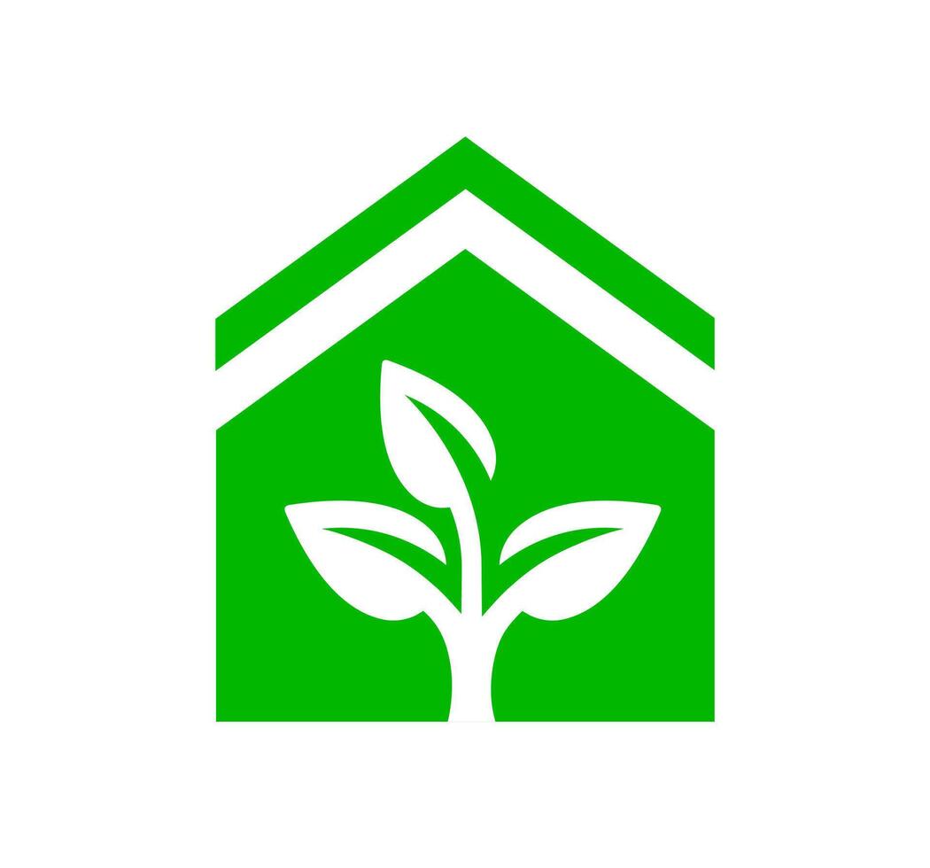 Eco house icon. A green graphic with a leaf, symbolizing sustainable living, environment, and energy efficient homes. vector