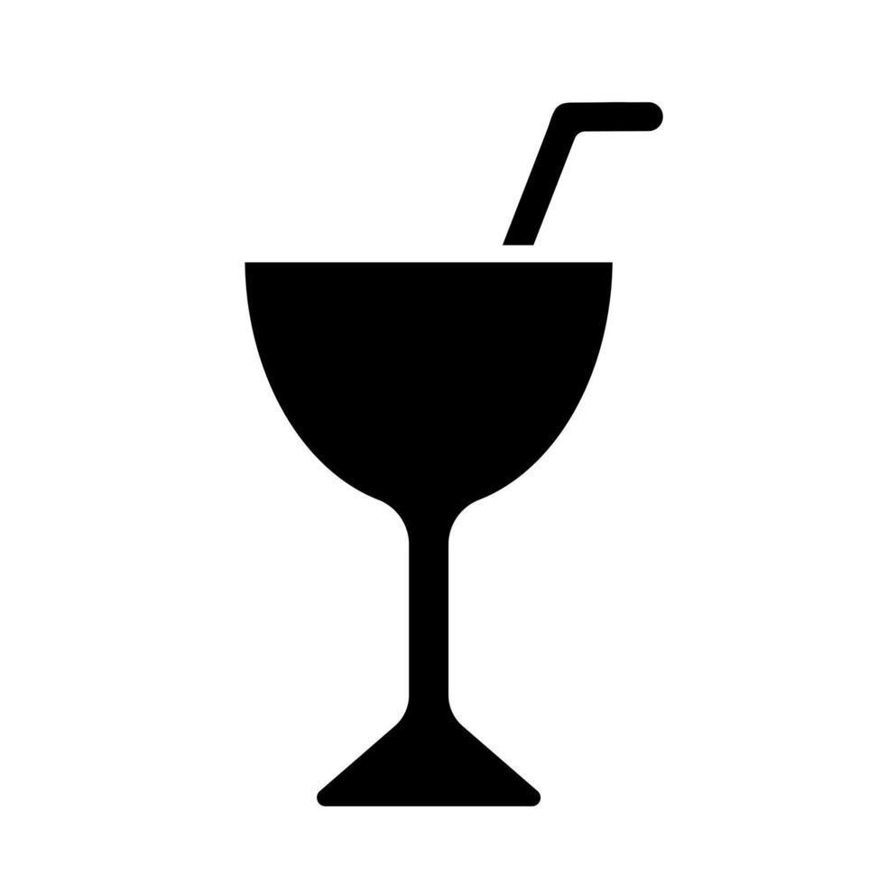 Solid cocktail glass icon black graphic with a straw, symbolizing alcoholic drinks, bar beverages, and party refreshments. vector