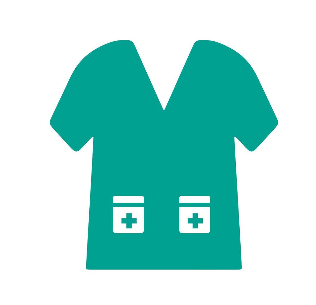 nruses dress nurse dress Minimalist green scrub top. A simple, flat design graphic of a teal medical scrub top with pockets and buttons, representing healthcare attire. vector