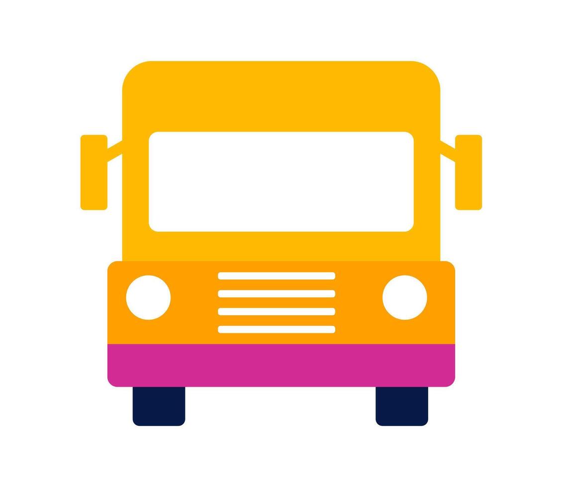 Yellow minimalist school bus. A stylized graphic of a yellow school bus with pink accents and black windows, symbolizing education, transport, or childhood. vector