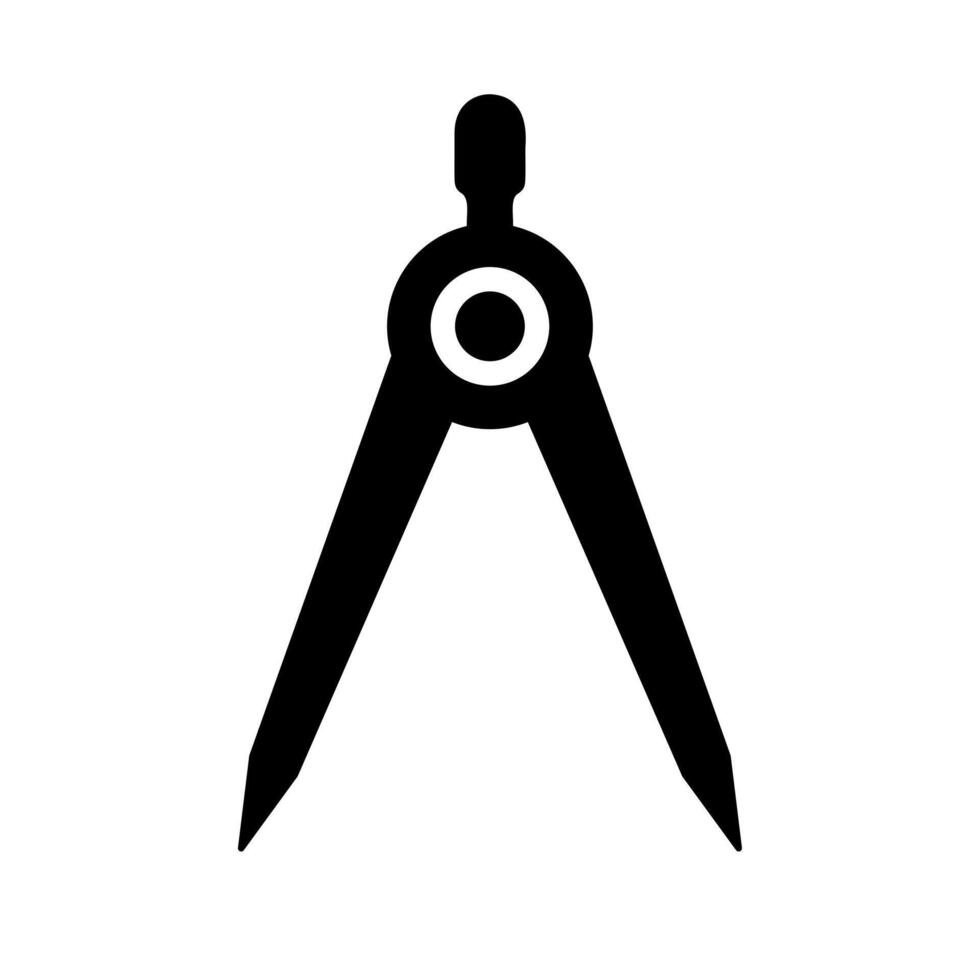 Drafting compass icon. A solid black graphic representing precise drawing, geometry, technical design, and architectural planning tools. vector