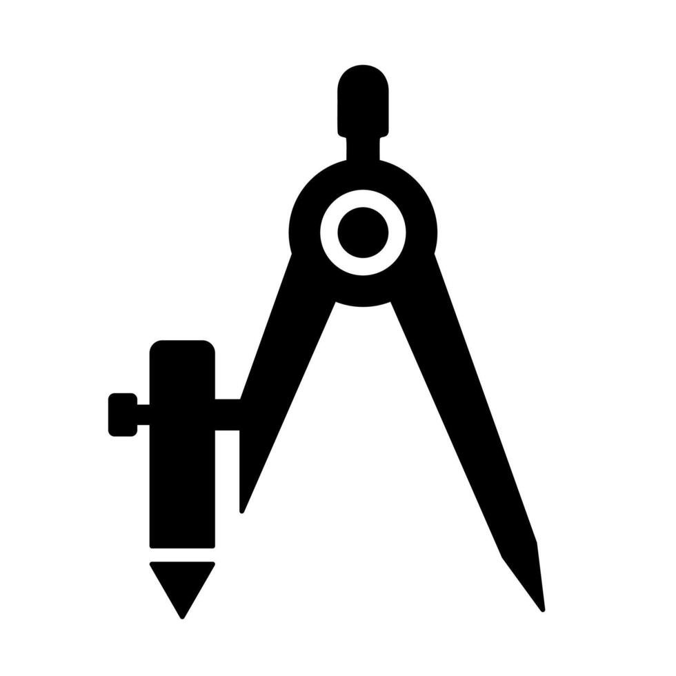 Geometry compass icon. A solid black graphic symbolizing mathematical drawing, geometry, precise measurements, and technical design tools. vector