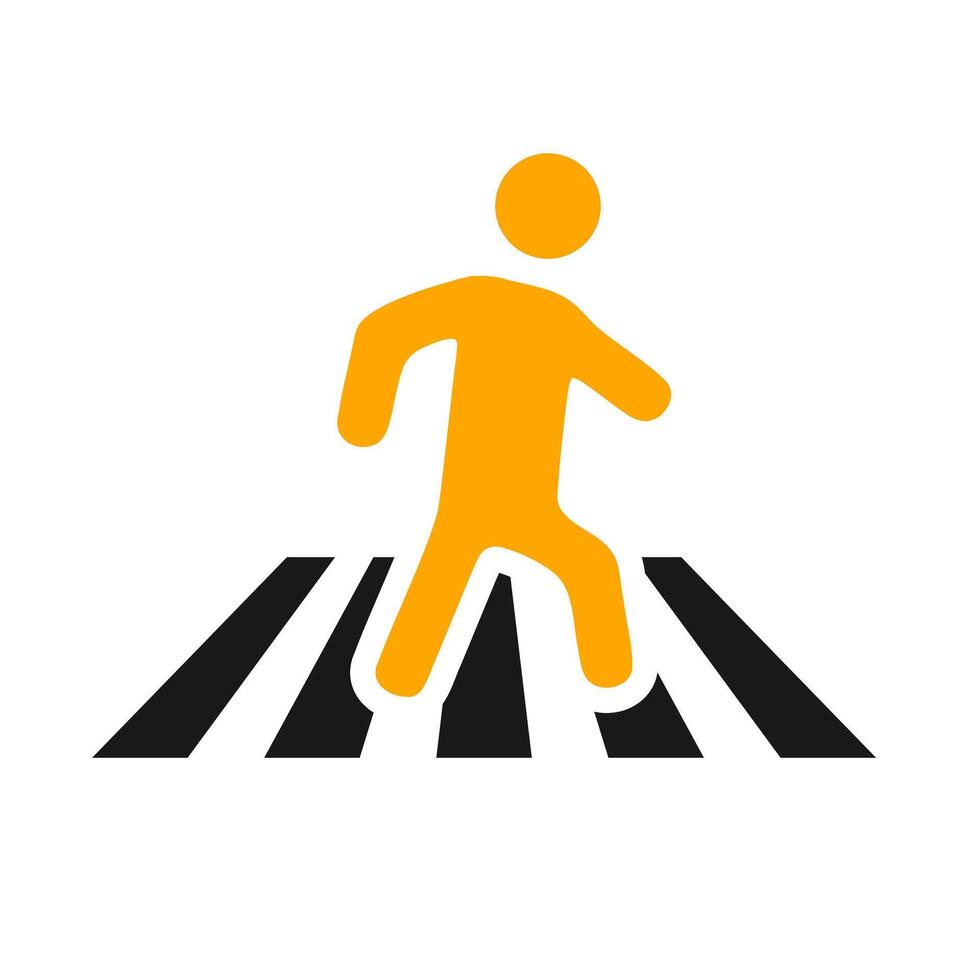 Pedestrian crossing icon. An orange and black graphic symbolizing road safety, urban walk areas, and pedestrian traffic. vector