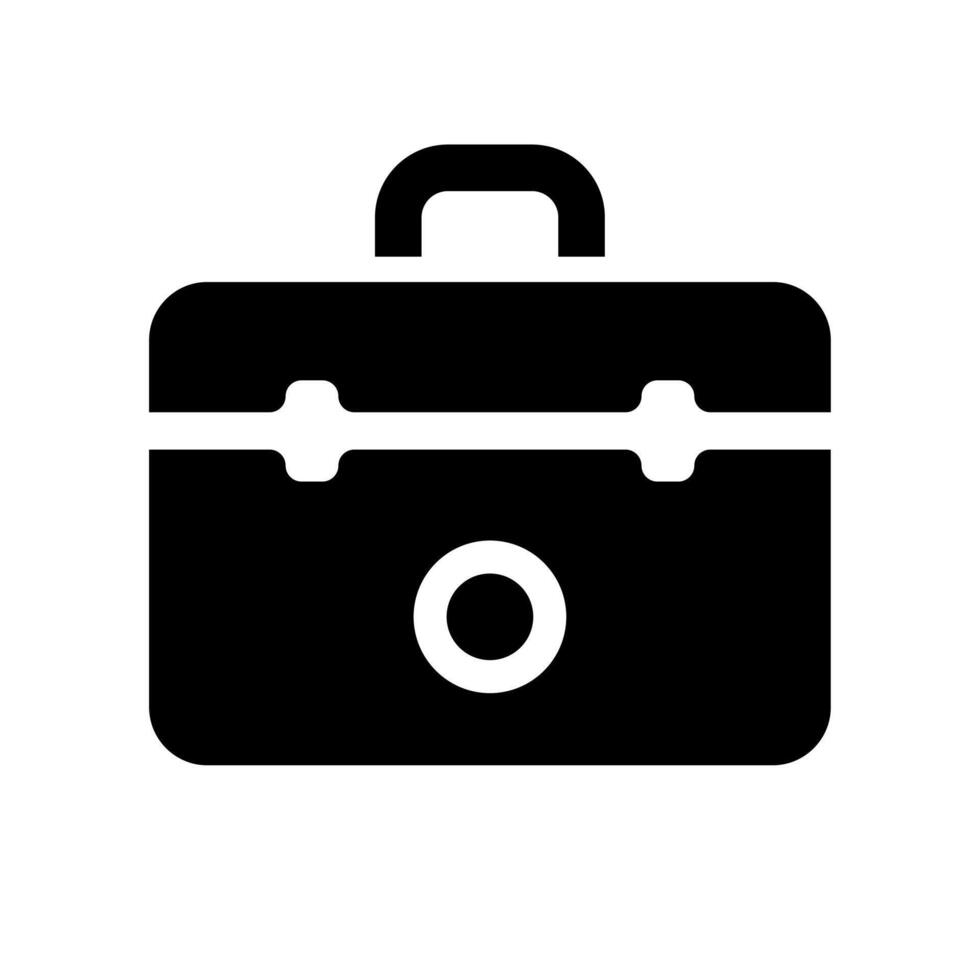 Briefcase icon. A solid black graphic symbolizing business, professionalism, work, documents, and corporate affairs. vector