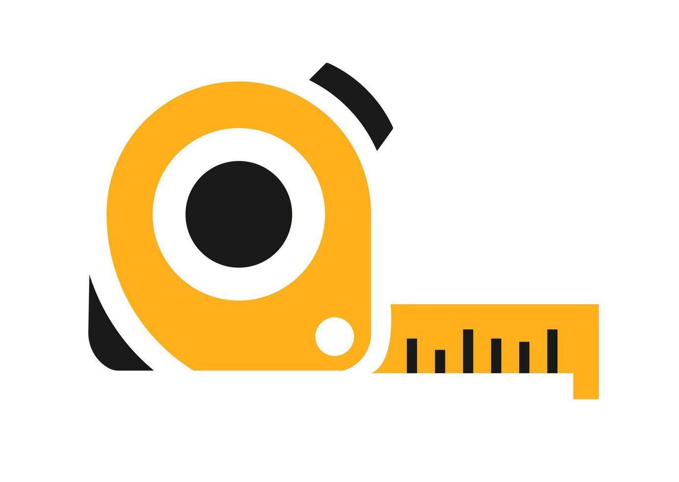 Tape measure icon. A yellow and black graphic symbolizing measurement, construction, accuracy, length, and detailed planning. vector