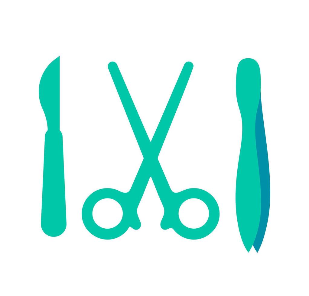 Surgical instruments graphic. A light blue graphic of surgical scissors and forceps, symbolizing surgery, medical procedures, and hospital equipment. vector
