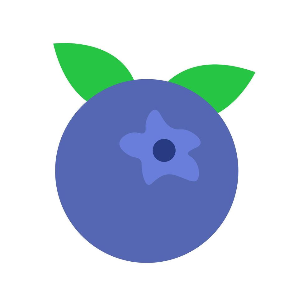 Blue blueberry fruit icon. A vibrant graphic with a green leaf, symbolizing healthy berries, antioxidants, and sweet snacks. vector
