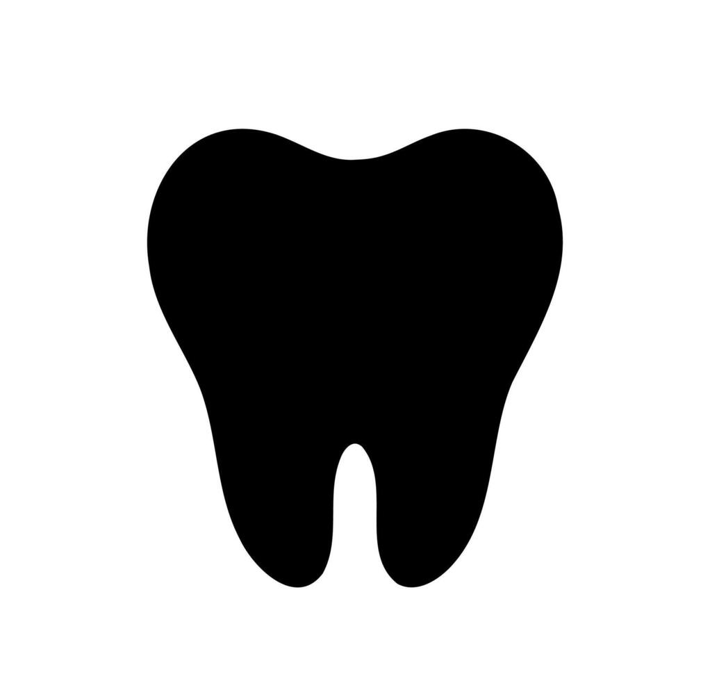 Dental tooth silhouette. A solid black, minimalist silhouette of a human tooth, representing dentistry, oral health, and hygiene. vector