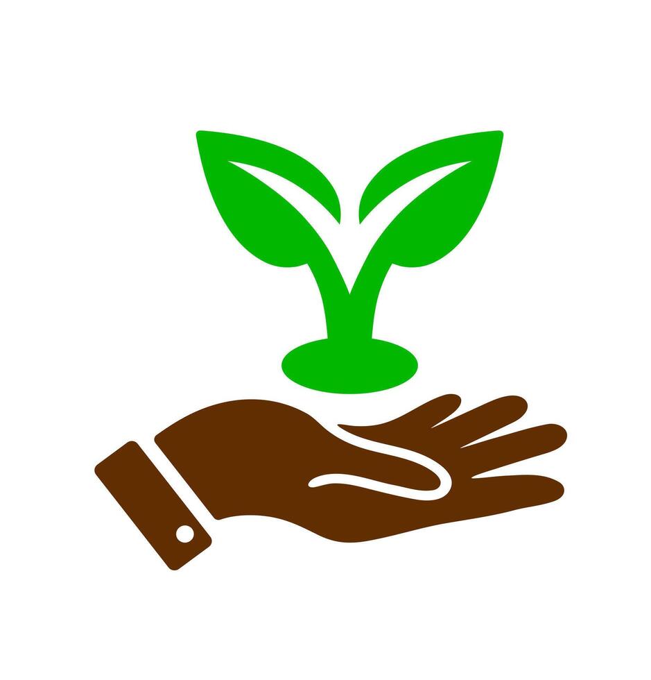 Hand holding sprout icon. A graphic symbolizing individual care for nature, growth, and environmental responsibility. vector