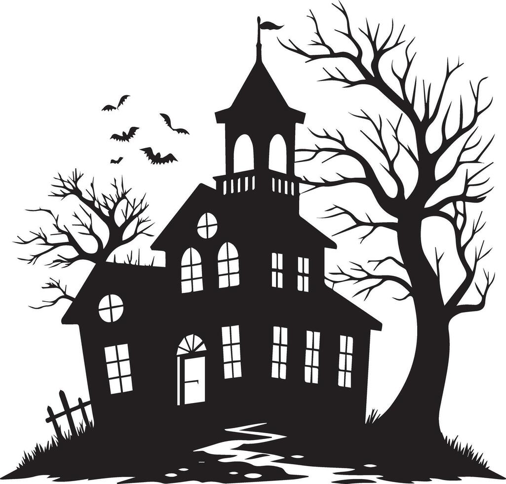 Hilltop Silhouette with Bats and Ancient Tree vector
