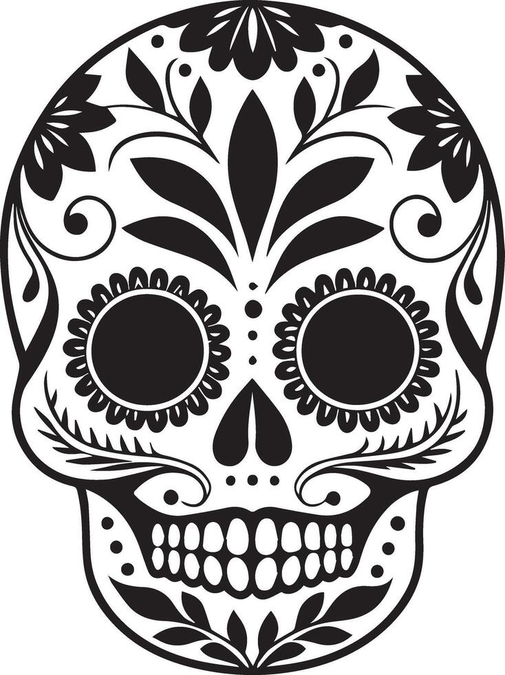Ornate sugar skull design black and white vector