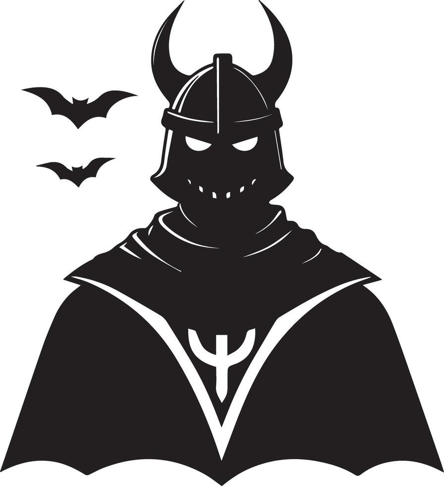 Silhouette of a dark medieval knight with bats vector