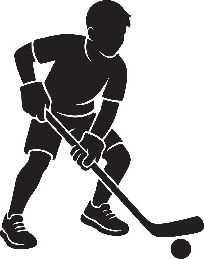Silhouette of a young hockey player vector