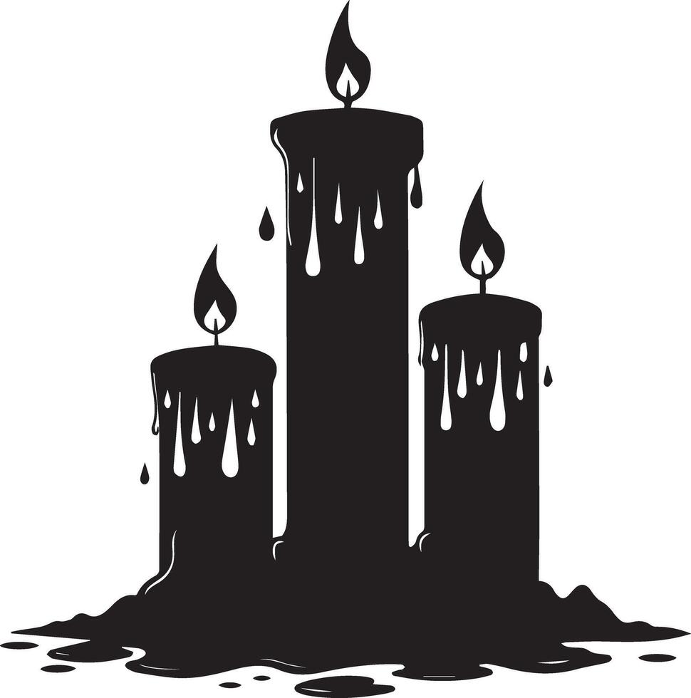 Three melted candles silhouette illustration vector