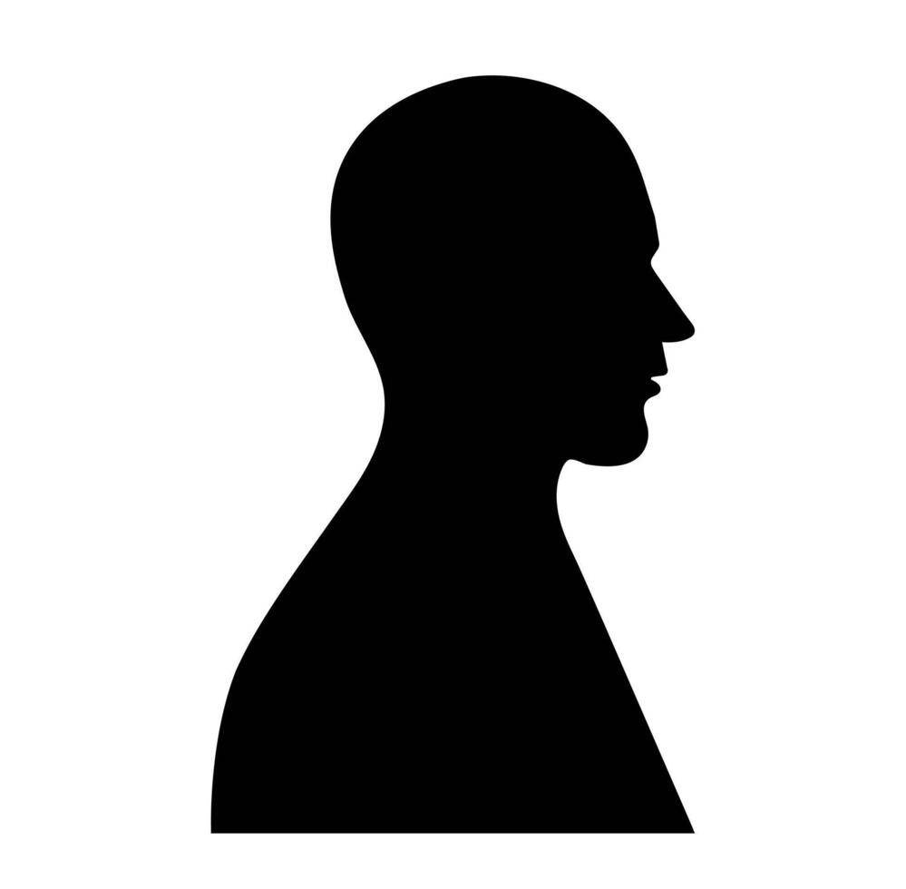 Male head profile icon A black silhouette symbolizing a man's face and identity. vector