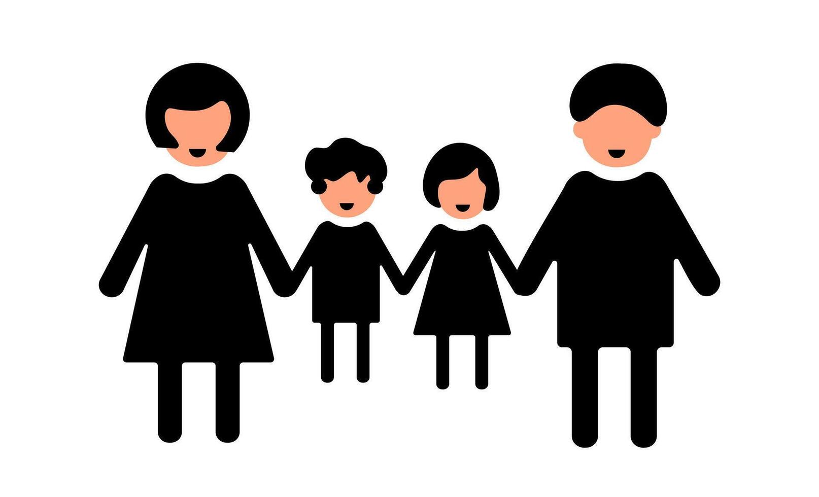 Family silhouette icon. A black graphic symbolizing parents, children, and familial unity. vector