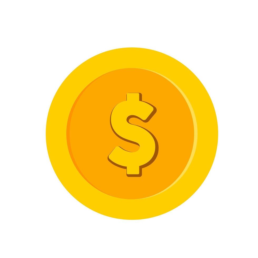 Gold coin dollar icon. A vibrant yellow graphic symbolizing money, currency, finance, investment, and economic value. vector