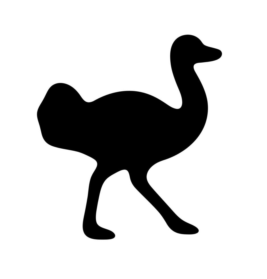 Ostrich bird animal icon. A black silhouette symbolizing a large flightless bird and African wildlife. vector