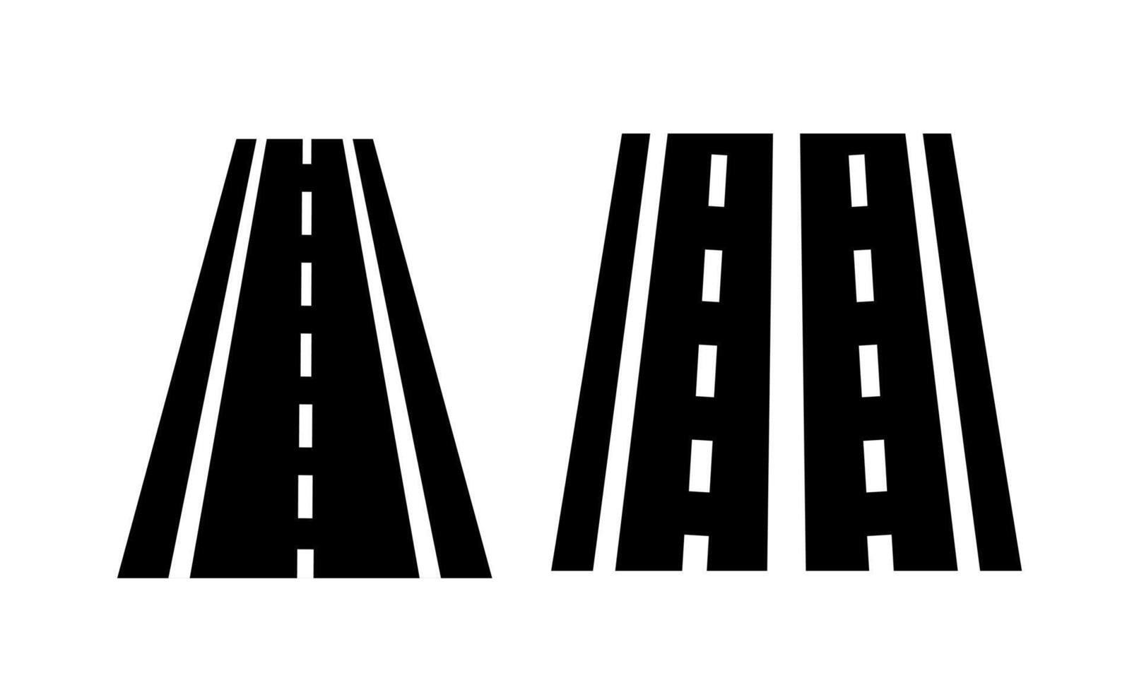 Two-lane road icon. A solid black graphic symbolizing highway, street, transportation, travel, and continuous path for vehicles. vector