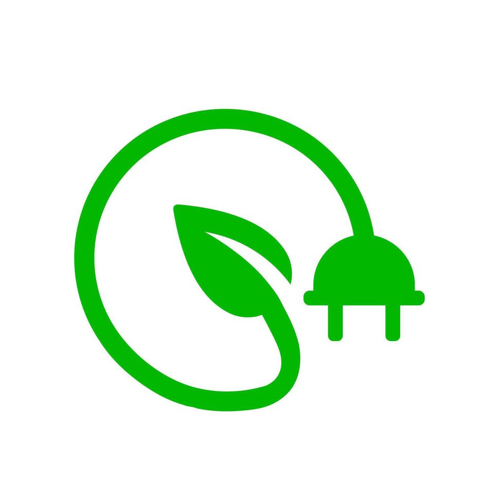 Eco friendly charging icon. A green graphic of a leaf with a plug, symbolizing sustainable power and electric energy. vector