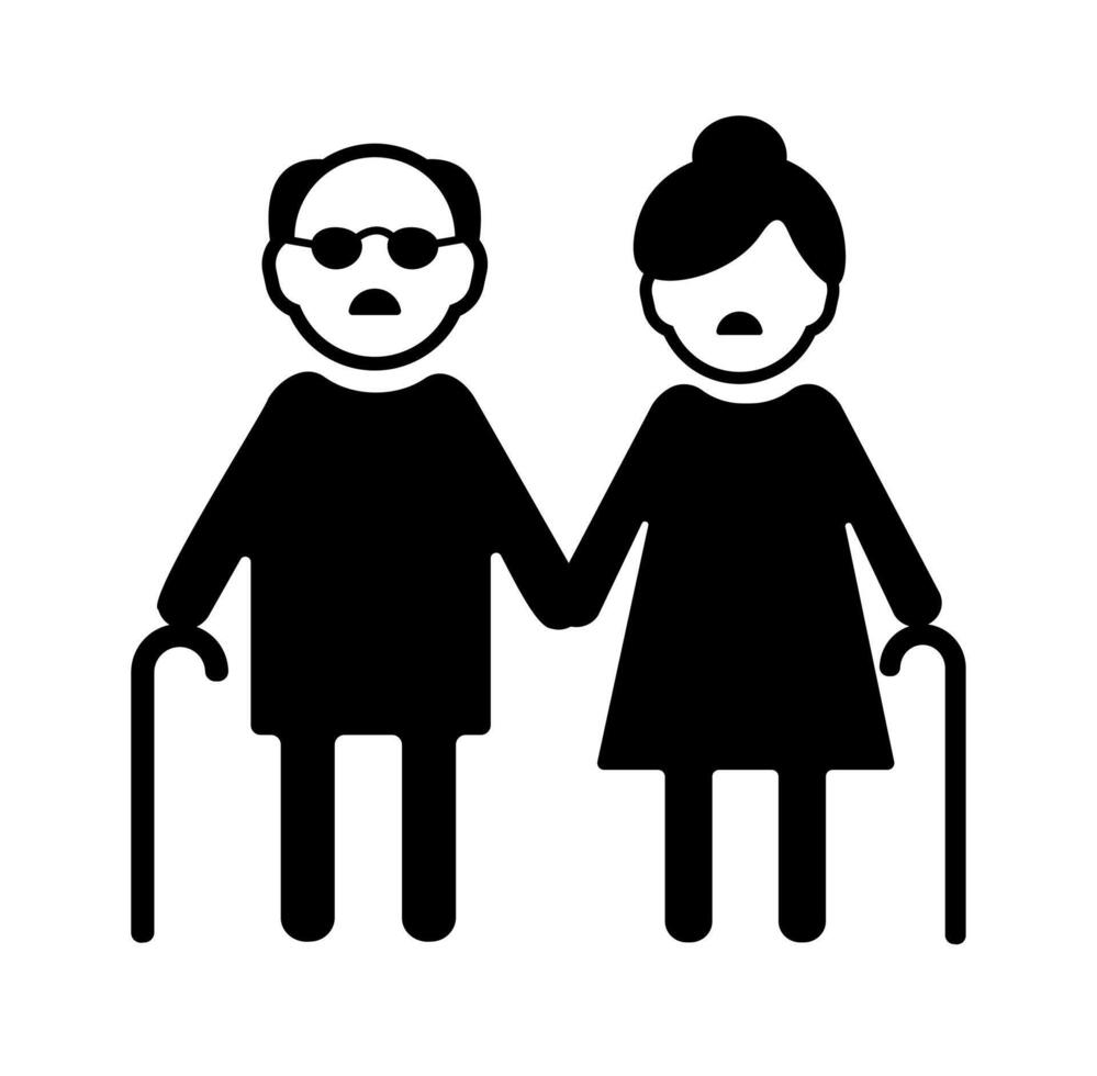 Elderly couple flat design. A graphic with simple, outlined human figures and a clean aesthetic, depicting aging and companionship. vector