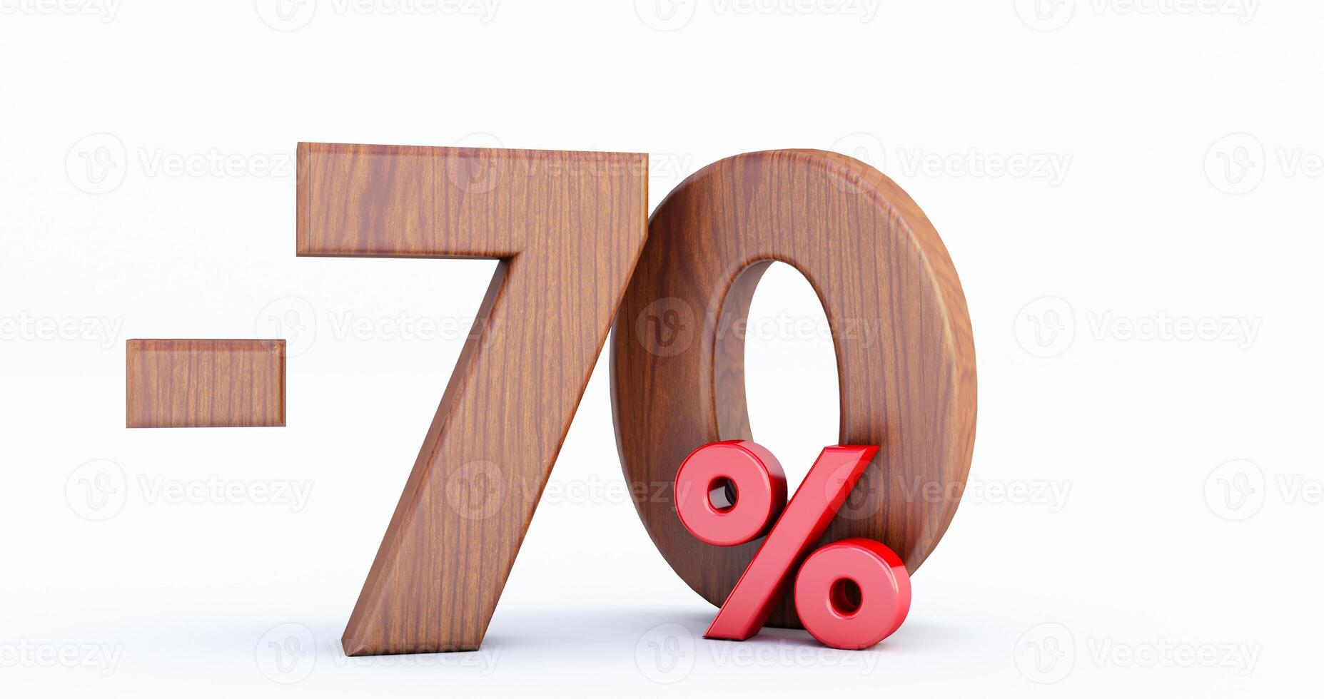 3D render of wooden seventy percent isolated on white background photo