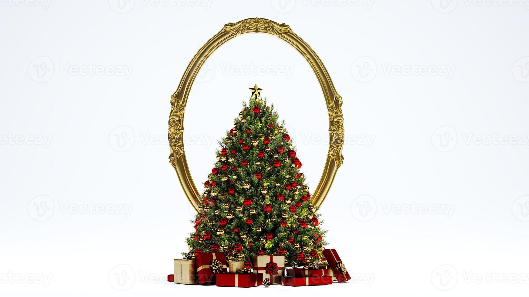 Decorated Christmas tree with presents isolated on white background, new year concept photo