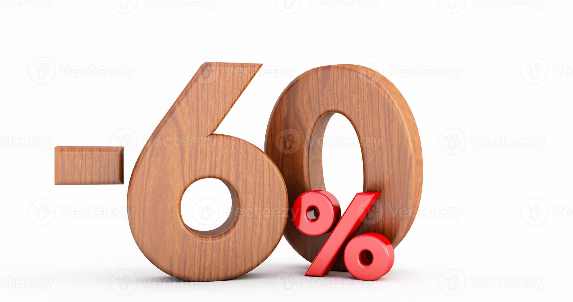 3D render of wooden minus sixty percent isolated on white background photo
