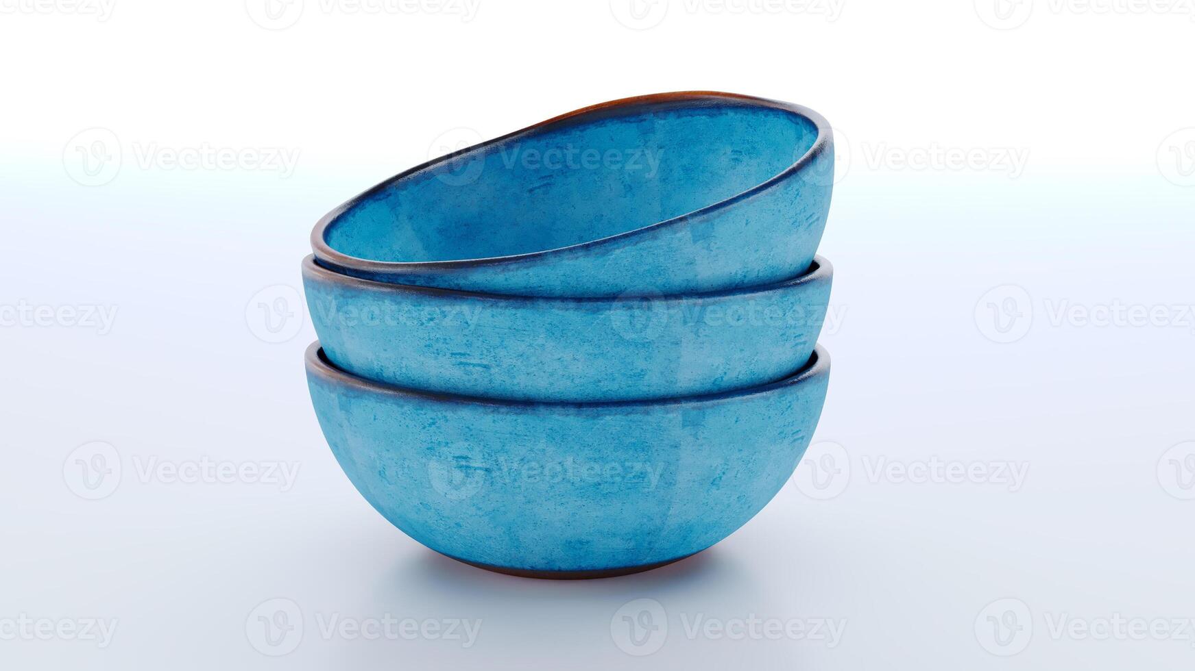 Empty three deep blue bowl for food isolated on white background photo