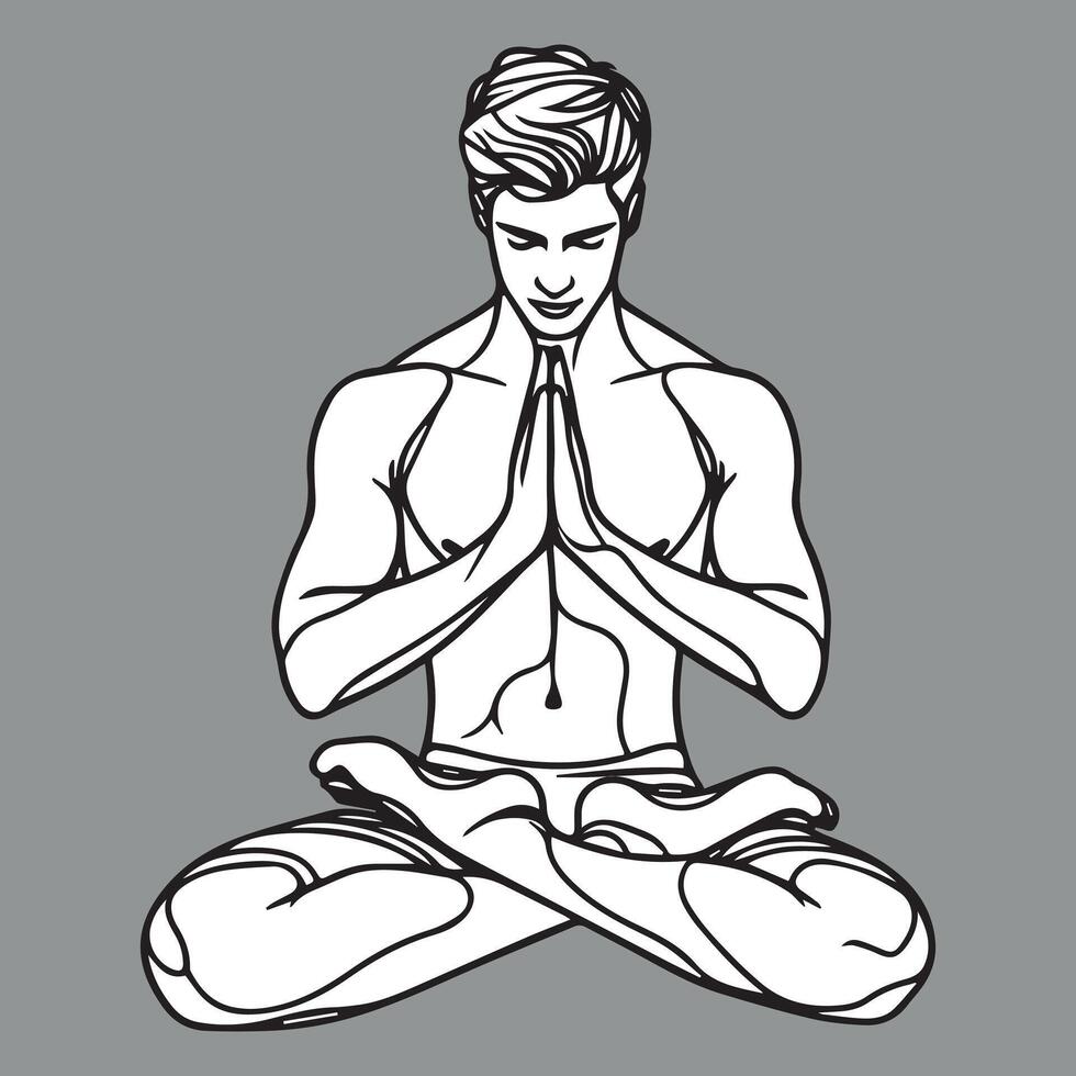 young men yoga poss with line art style vector