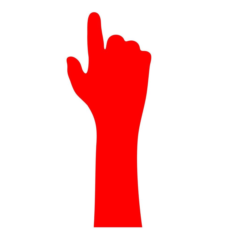 Raised hand alert design. A bold, solid red graphic with a flat, expressive form, symbolizing attention, warning, or participation. vector