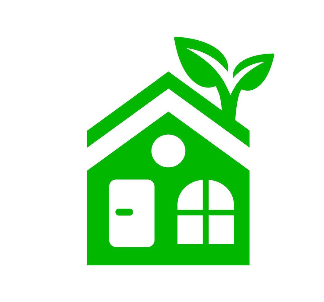 Eco friendly house icon. A green graphic symbolizing sustainable living, environment, and energy efficient homes. vector
