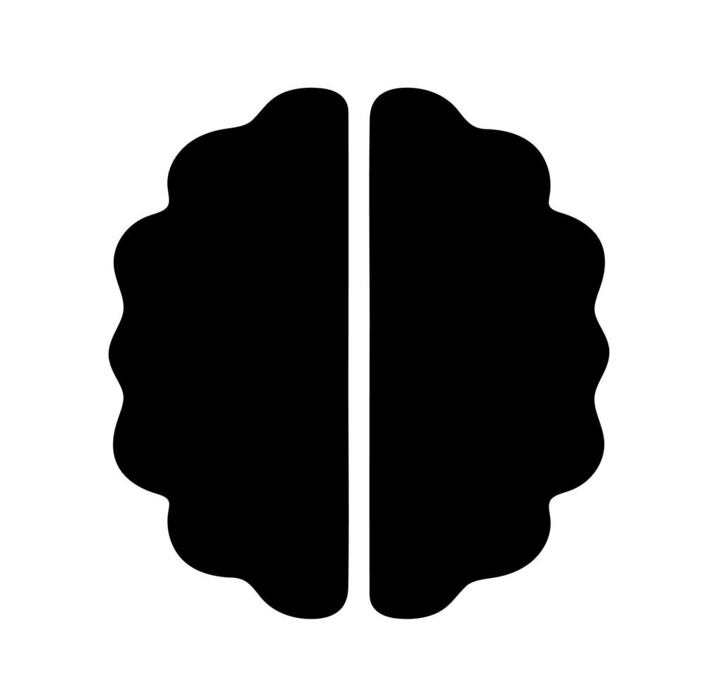 Brain hemisphere profile silhouette. A clean, solid black silhouette of a single brain hemisphere, representing a component of cognitive function. vector