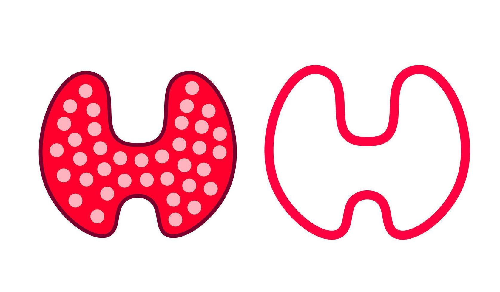 Human thyroid gland pink. A stylized, dotted pink graphic of the thyroid gland, representing endocrine health and internal anatomy. vector