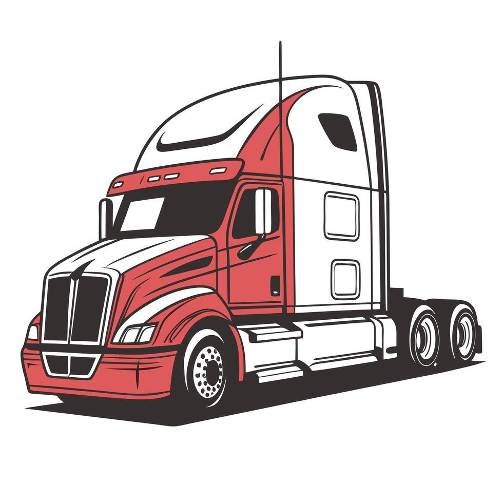 A red semi truck is shown in this illustration vector
