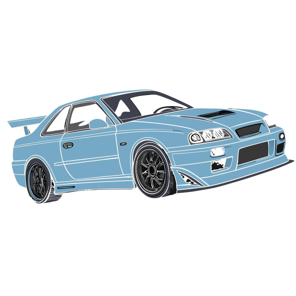 Illustration of a blue sports car with spoiler and custom wheels design vector
