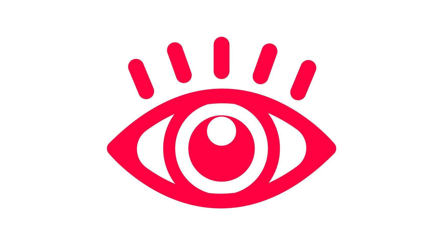 Human eye stylized graphic. A vibrant red, stylized graphic of an eye with a black pupil, representing vision, perception, and optics. vector