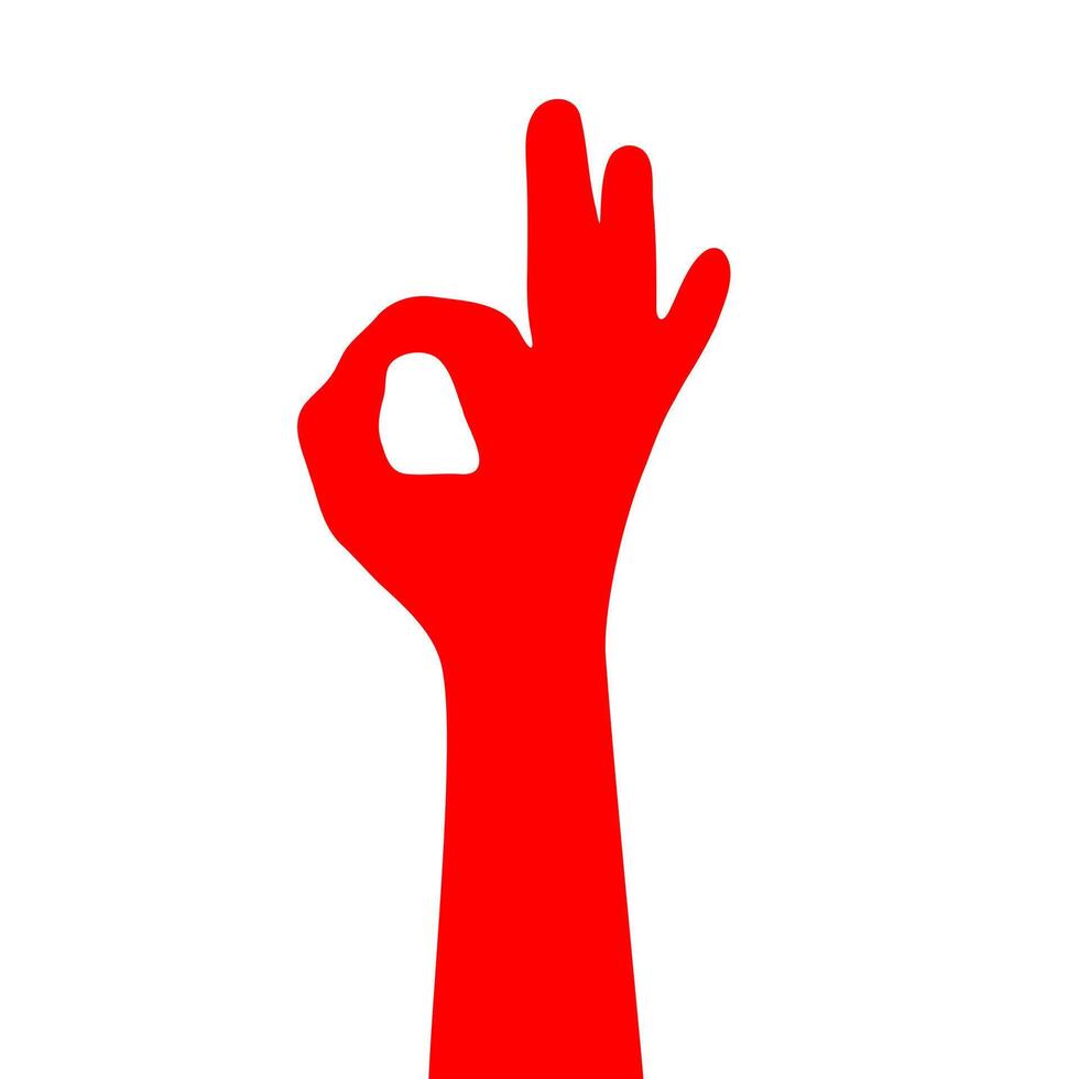 OK hand gesture design. A vibrant red, solid graphic with a simple, iconic form, symbolizing approval and positive communication. vector