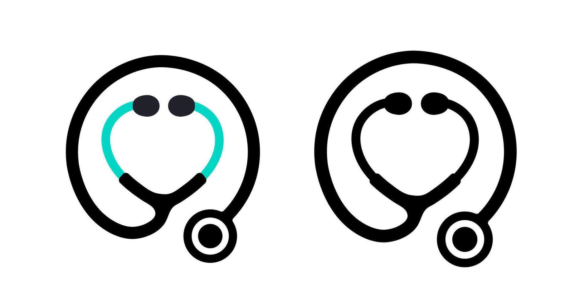Paired medical stethoscopes. Two stylized black and white stethoscopes, symbolizing partnership in healthcare or dual medical functions. vector
