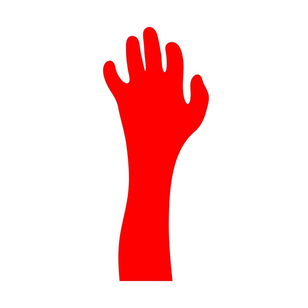 Raised hands design. A dynamic, solid red graphic with elongated forms, symbolizing triumph, celebration, or collective action. vector